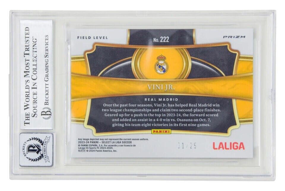 Vinicius Jr Signed 2023-24 Panini Select La Liga Zebra /25 – BGS 10 Autograph